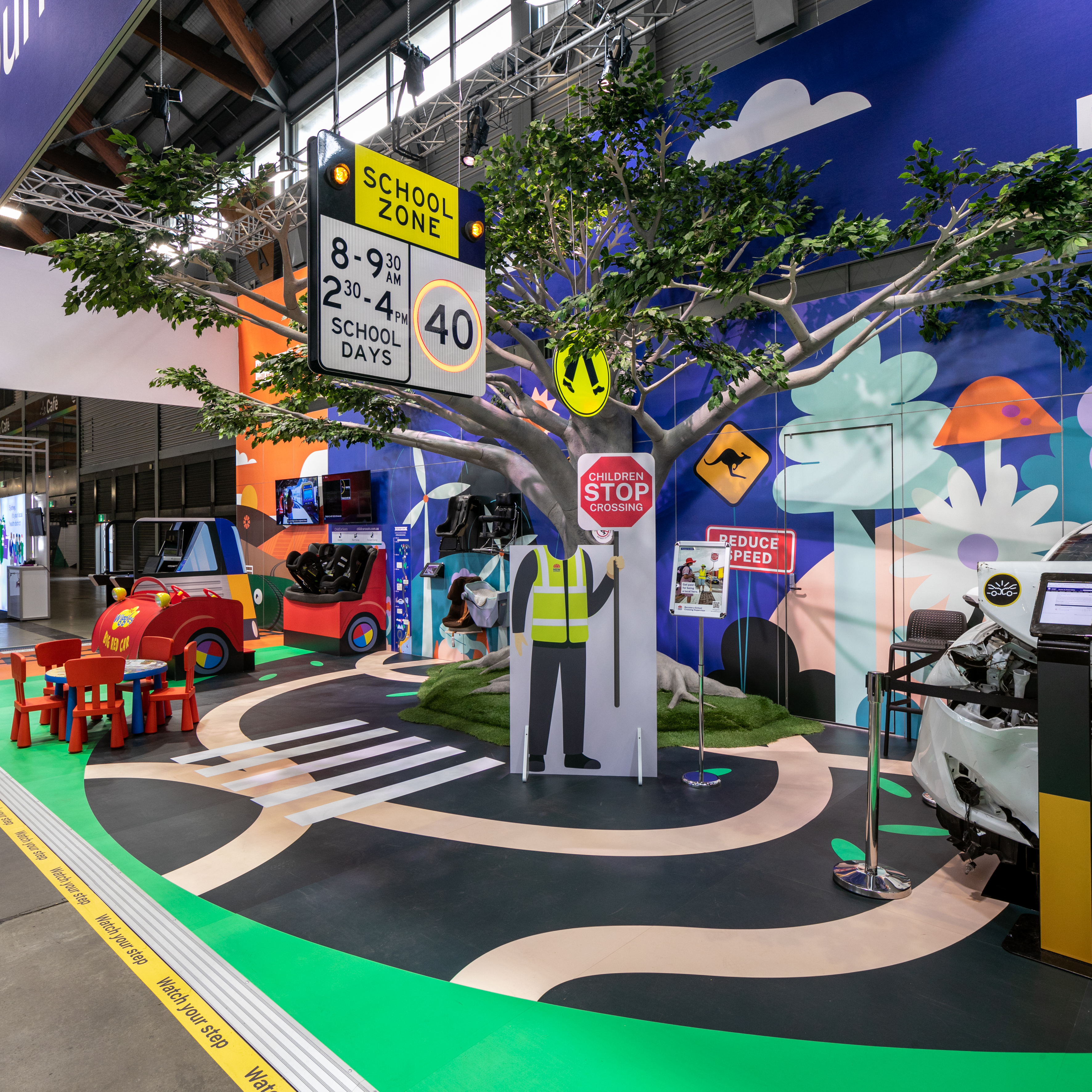 Transport For NSW Road Safety Custom Exhibition Stand with Pedestrian Crossing and School Zone at Sydney Royal Easter Show.